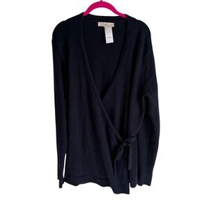 NWT LOFT Navy Long Sleeve Cotton Blend Ladies Wrap Sweater,‎ L